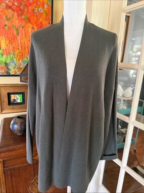 J.Jill Relaxed Open-Front Knit Cardigan - Olive Green Coriander New XL